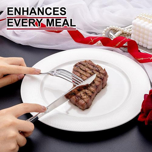 Joyido 40PSC Silver Plastic Cutlery - Vintage Silver Disposable Silverware - Heavyweight Plastic Utensils with 20 Forks, 10Knives, 10 Spoons For Catering, Parties, Dinners and Weddings