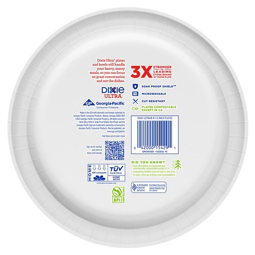 Dixie Ultra, Medium Paper Plates, 8.5 Inch, 64 Count, 3X Stronger*, Heavy Duty, Microwave-Safe, Soak-Proof, Cut Resistant, Disposable Plates For Heavy, Messy Meals