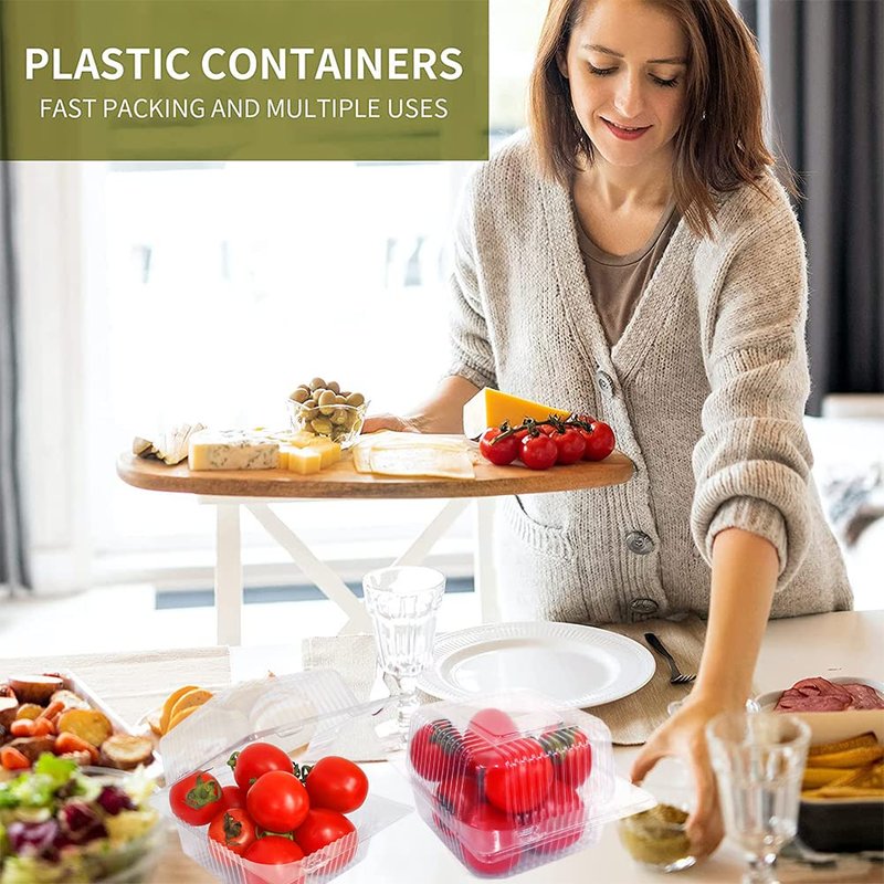 WAQIAGO 200 PCS 5x5 Inch Plastic Clamshell Take Out Tray,Disposable Sturdy Hinged LoafContainers,to go containers 56XU016V07EL04QFI7OP 0