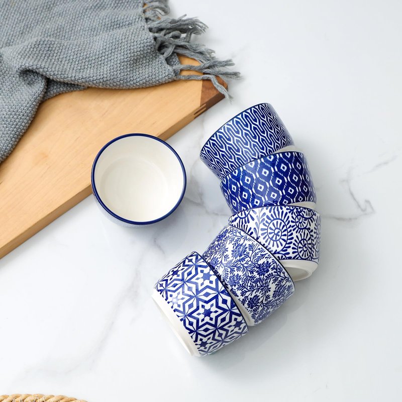 Selamica Ceramic 8 Oz Ramekins, Creme Brulee Ramekins, Oven Safe Baking Dishes/Cups for Souffle Custard Pudding, Small Bowls for Ice Cream Dip, Set of 6, Vintage Blue