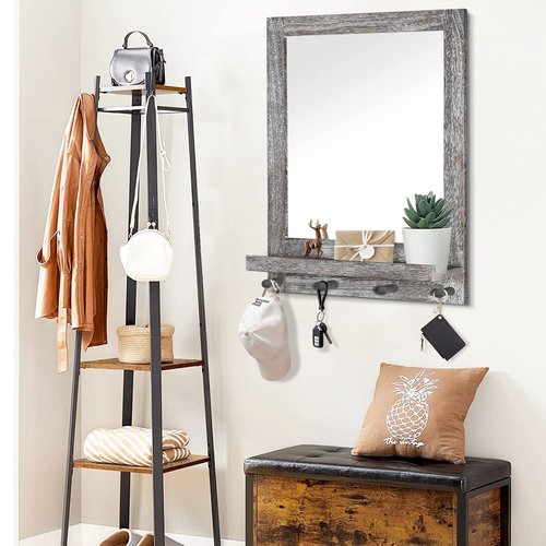 Rustic Rectangle Mirror with Self Mounted Frame for Bedroom Living Room Entryway Wall Mirror