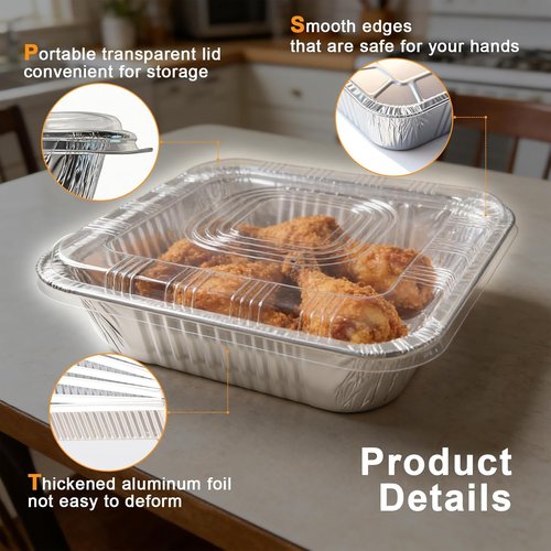 Heavy-Duty Aluminum Pans with Lids by [Brand Name] - 35-Pack Square Baking Trays for Grilling & Meal Prep
