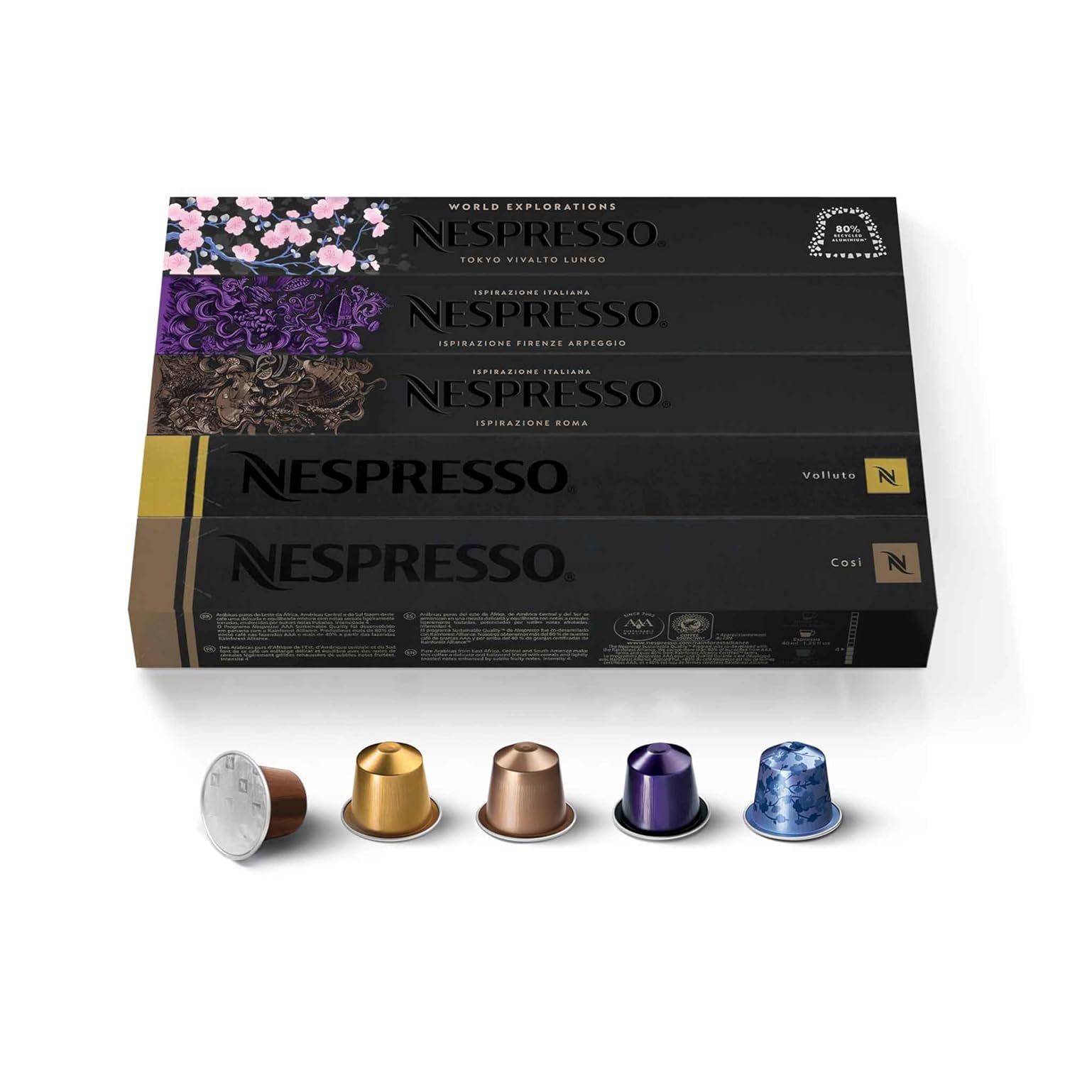 Nespresso Ispirazione Variety Pack - Mild, Medium & Dark Roast Espresso Coffee Pods | 50 Count