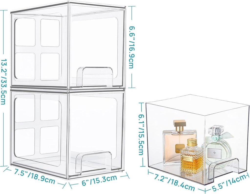 Vtopmart Stackable Storage Drawers - 6.6'' Tall Clear Acrylic Organizers for Bathroom & Kitchen