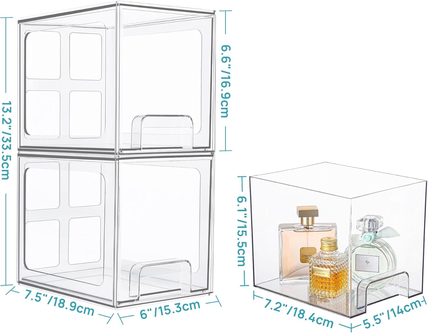 Vtopmart Stackable Storage Drawers - 6.6'' Tall Clear Acrylic Organizers for Bathroom & Kitchen