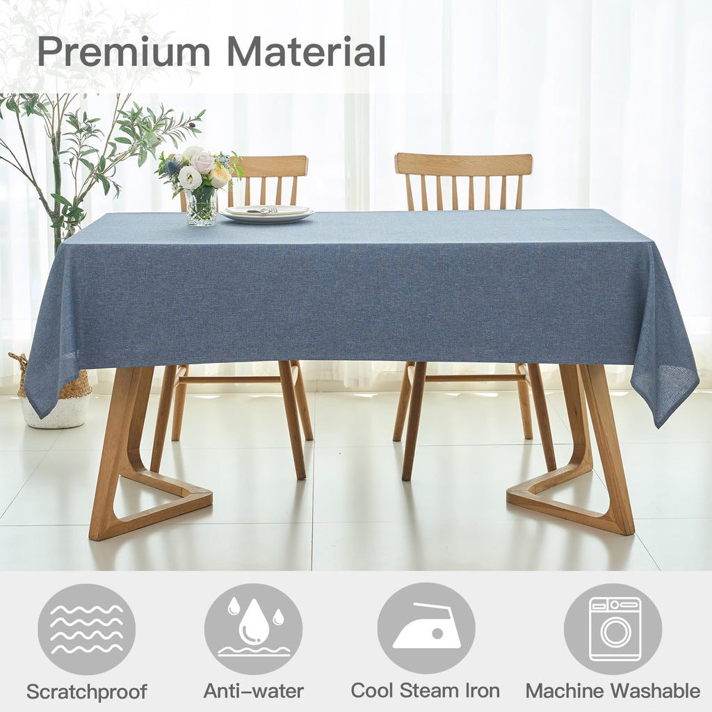 maxmill Rectangle Linen Textured Tablecloth Waterproof Spillproof Wrinkle Free Washable Fabric Table Cloth Kitchen Dining Tabletop Decoration Table Cover for Holiday Party, 52 x 70 Inch, Demin Blue