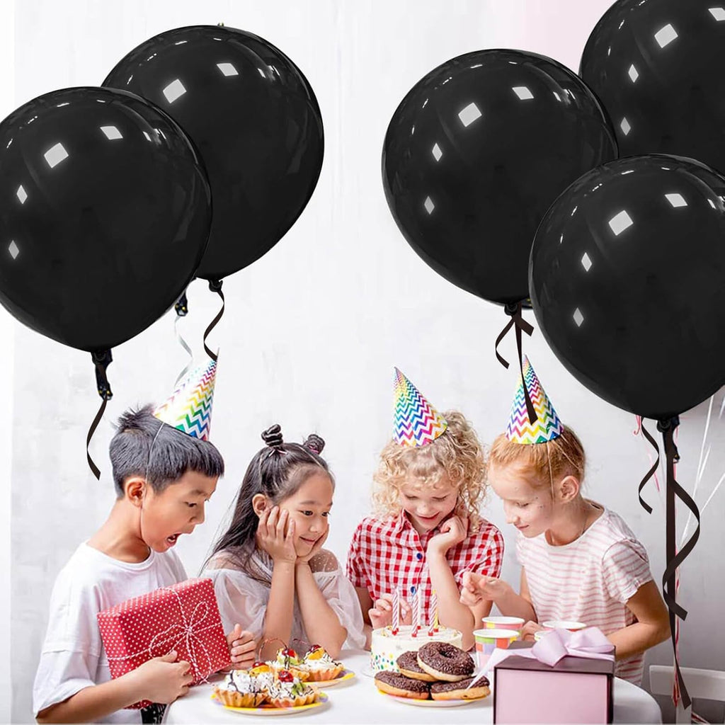 Skiennix 18-Inch Black Balloons - Large Round Latex Helium Balloons for Halloween & Birthday Parties | 12 Pack