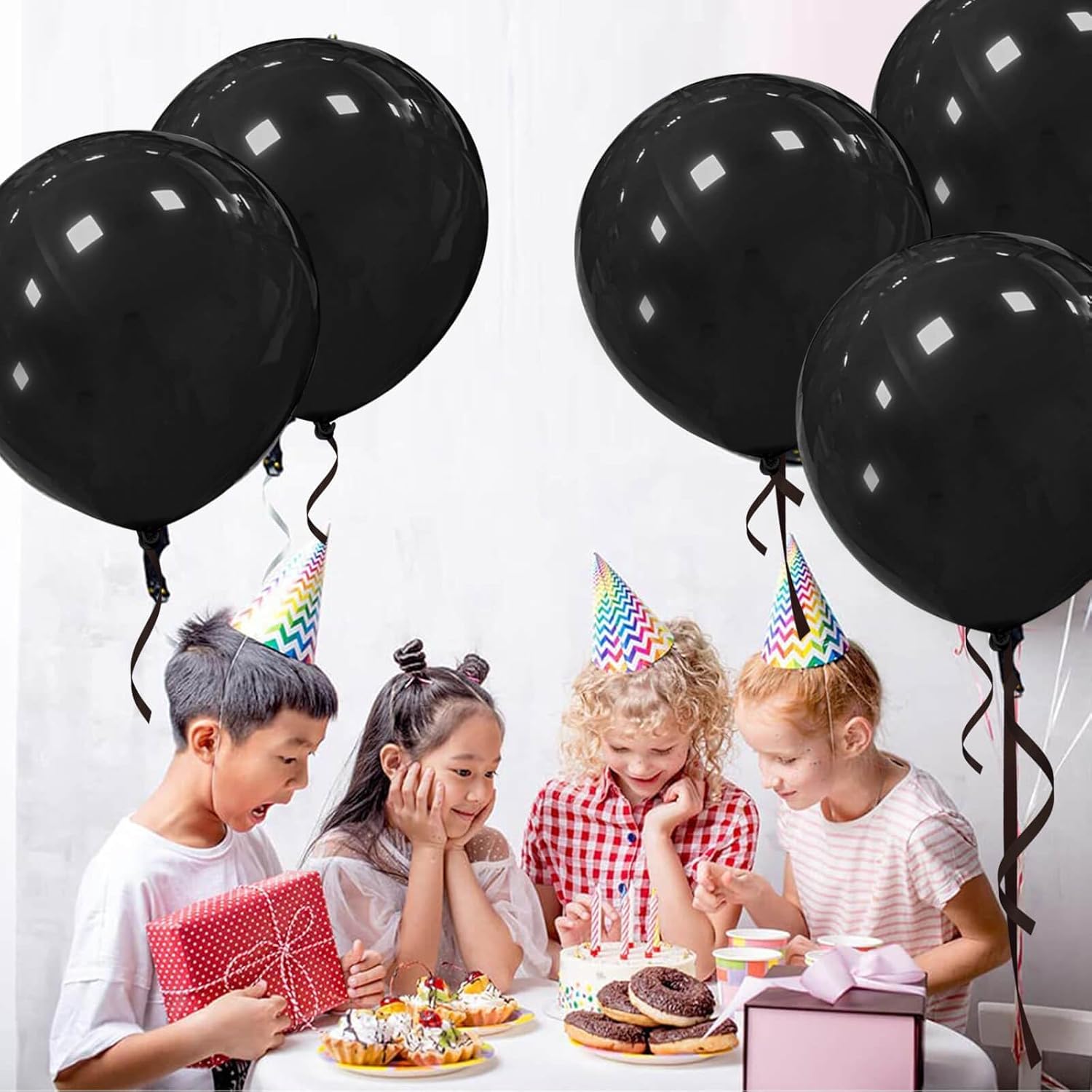 Skiennix 18-Inch Black Balloons - Large Round Latex Helium Balloons for Halloween & Birthday Parties | 12 Pack