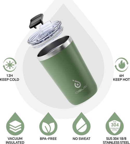 Ideus 20 oz Tumbler - Double Wall Stainless Steel Travel Coffee Mug with Splash Proof Lid | Avocado Green