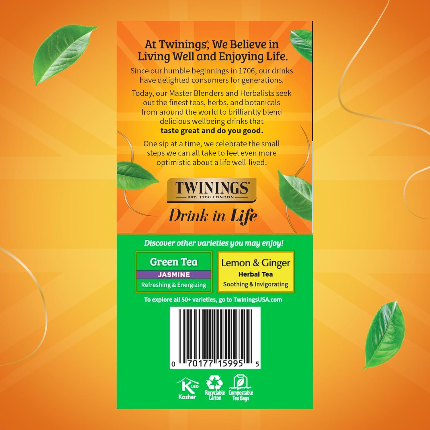 Twinings Pure Green Tea - Individually Wrapped Bags, Smooth Flavor & Enticing Aroma | 50 Count (Pack of 6)