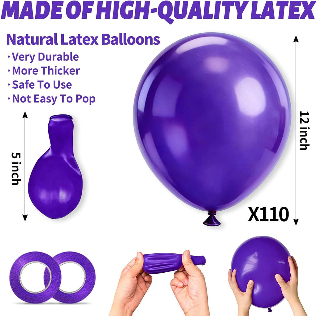 Purple Latex Balloons by [Brand Name] - 110pcs 12-Inch for Birthday Parties & Baby Showers