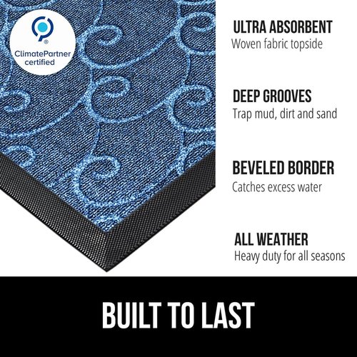 GORILLA GRIP Waterproof All-Season WeatherMAX Doormat - 72x24, Natural Rubber, Ocean Blue Waves, Easy Clean