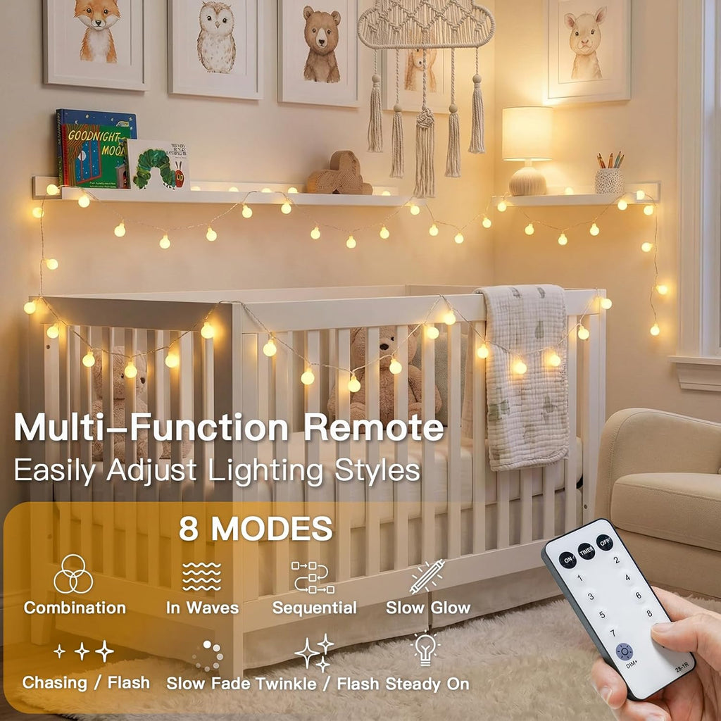 Suddus 33ft Connectable Globe String Lights - 100 LED Indoor Fairy Lights with Remote | Warm White Decor