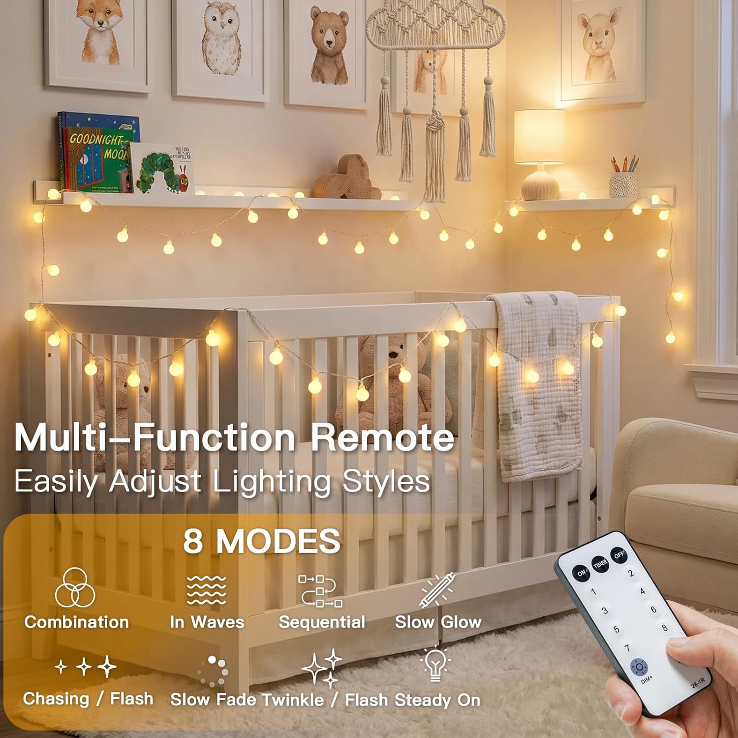 Suddus 33ft Connectable Globe String Lights - 100 LED Indoor Fairy Lights with Remote | Warm White Decor