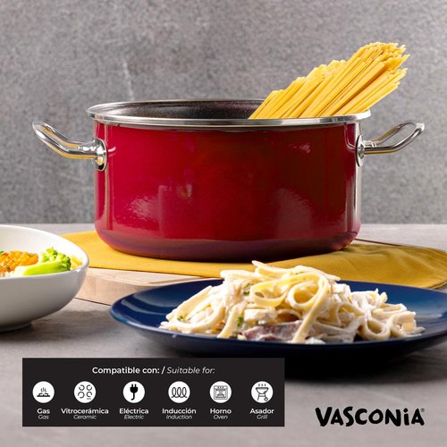 Vasconia Elegance 6-Quart Dutch Oven with Glass Lid Dishwasher, Grill & Oven Safe up to 480℉ (Enamel on Steel) Nonstick Interior, Stainless Handles, Great for Baking, Roasting & Stewing (Dark Red)