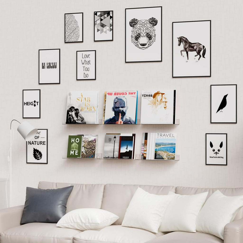 Skiennix 15-Inch Clear Acrylic Floating Shelves - No Drill, Renter-Friendly Wall Storage for Kids' Room & Bathroom