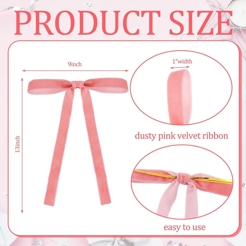 Skiennix Velvet Bows - 24 Pcs Vintage Ribbon Bows for Christmas Tree & Crafts | Dusty Pink (9 x 13 Inch)