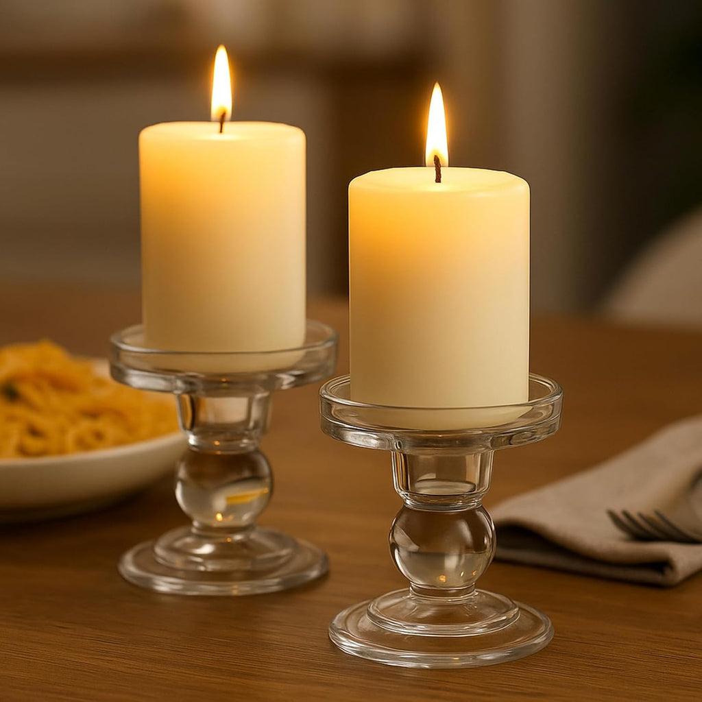 Regine Switzerland Glass Candle Holders - Elegant Pillar Candle Holder Set of 3 for Weddings & Home Decor