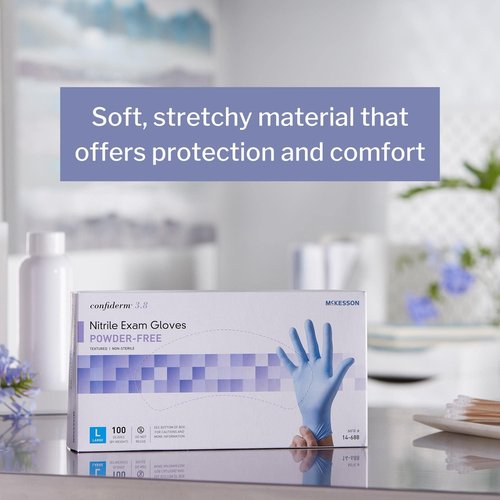 McKesson Confiderm 3.8C Nitrile Exam Gloves, Non-Sterile, Powder-Free, Blue, Large, 100 Count, 1 Box