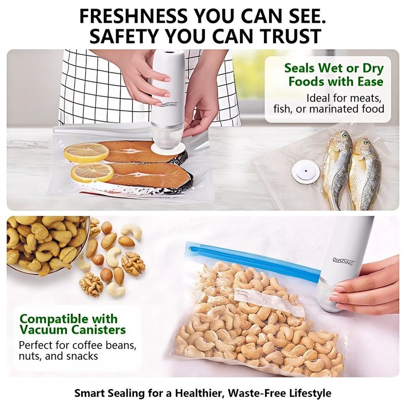DHSDING Handheld Vacuum Sealer for Food – Portable Mini Food Saver with 10 Reusable BPA-Free Bags – Compact Vacuum Sealer Machine for Sous Vide, Meal Prep & Food Storage