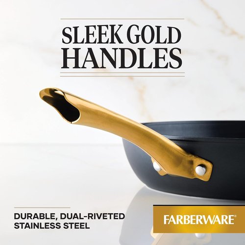 Farberware Forged Induction Ceramic Frying Pan - Nonstick, Dishwasher Safe, 12.25 Inch - Black and Gold