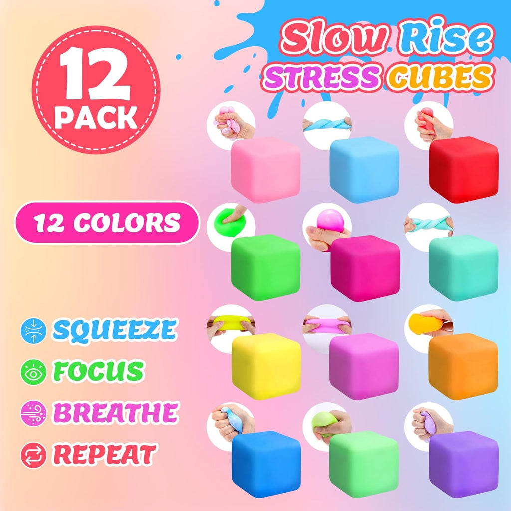 Skiennix Stress Cube Set - 12 Pack Slow Rising Squishy Fidget Toys for Anxiety Relief | Soft and Stretchable