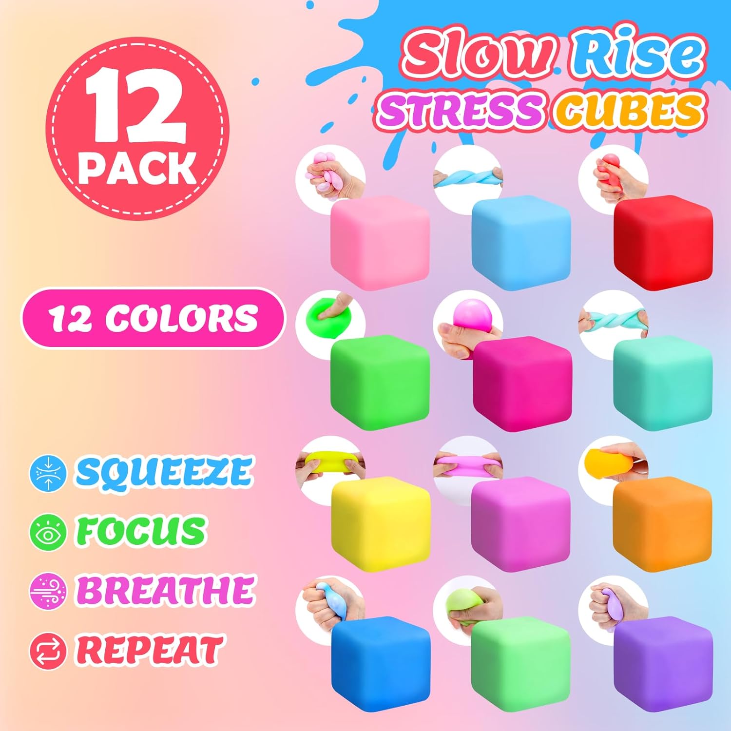Skiennix Stress Cube Set - 12 Pack Slow Rising Squishy Fidget Toys for Anxiety Relief | Soft and Stretchable