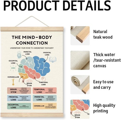 Mind-Body Connection Poster by Therapy Decorations - Educational Canvas Art for Psychologist Offices | Mental Health Decor
