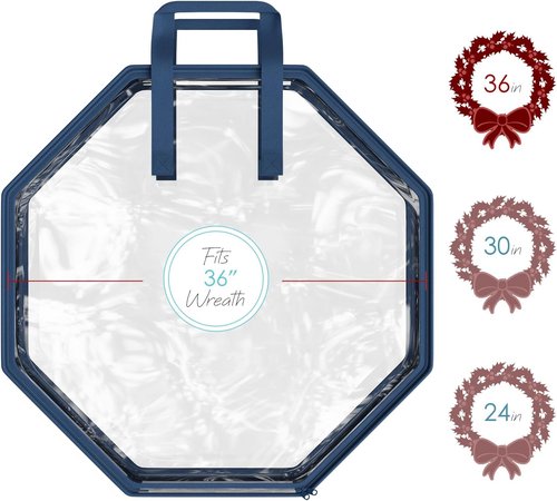 Hearth & Harbor Wreath Storage Container - Premium Clear Bag with Dual Zipper & Handles - 36" Organizer Box