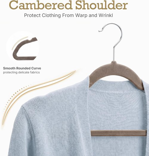 HOUSE DAY Velvet Hangers - Non-Slip Heavy Duty 60 Pack for Space-Saving Closet Organization | Taupe