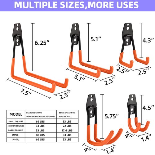 Rlipily 30 Pack Heavy Duty Steel Storage Hooks - Wall Mount Garage Hanger & Organizer for Bikes, Tools, Ladders, Bulk Items, Ropes and More