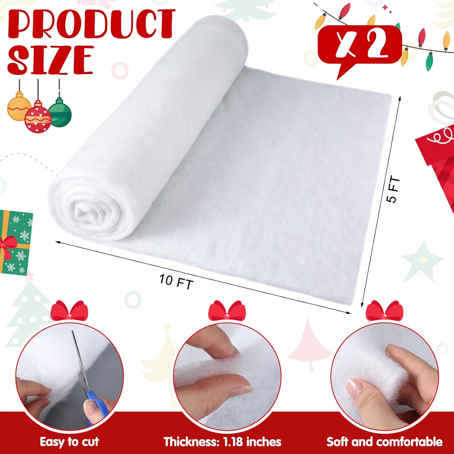 Tondiamo Christmas Snow Blanket Roll - 5ft x 10ft Large Artificial Winter White Mat for Holiday Decor