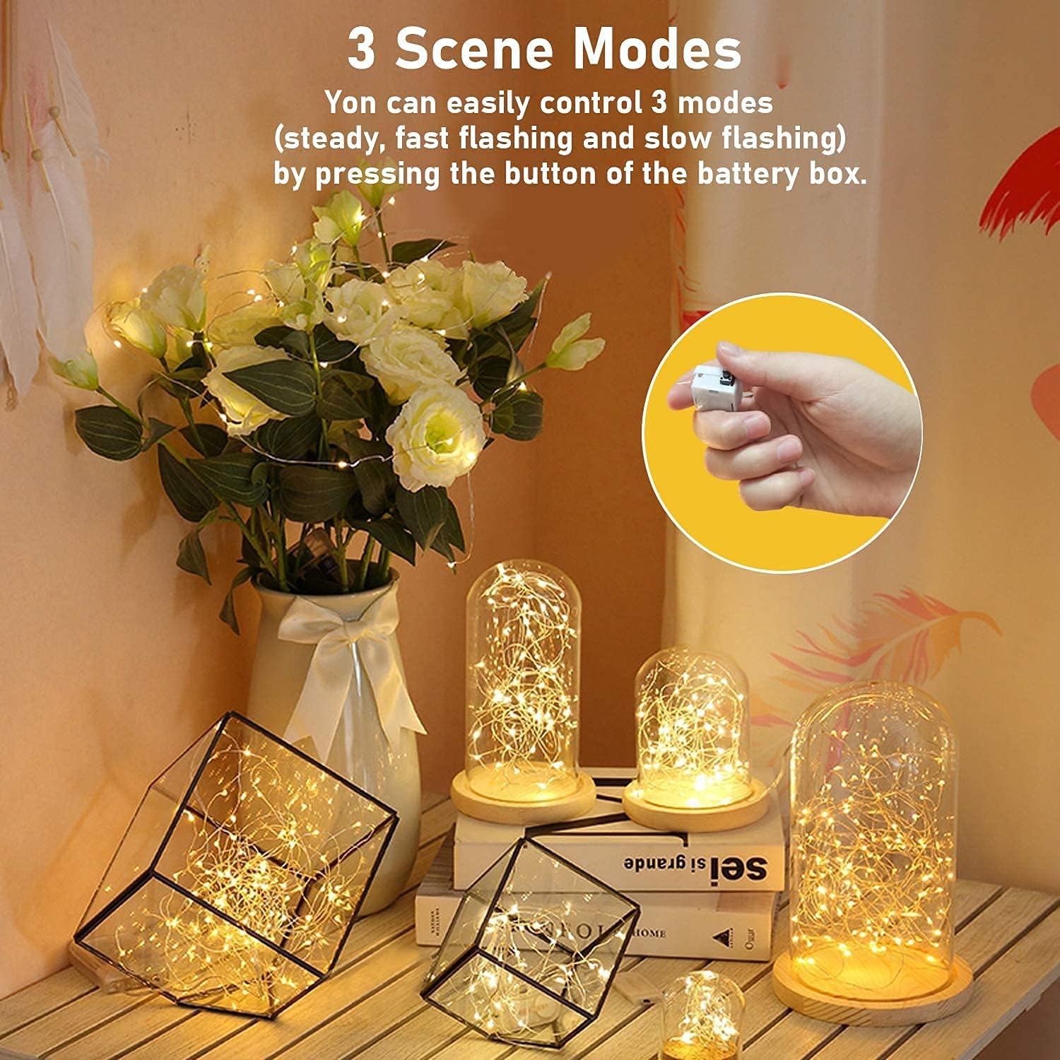 Skiennix 24-Pack Fairy Lights - Battery Operated 20 LED Mini Twinkle String Lights | Waterproof Silver Wire for Weddings & Christmas Decor - Warm White & Cool White