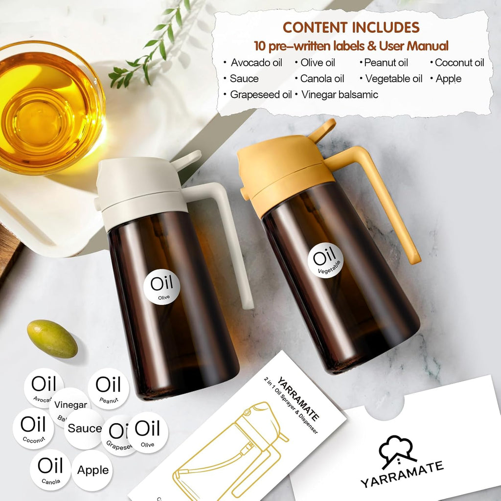 YARRAMATE Light Blocking Oil Sprayer - 16oz Food-Grade Olive Oil Dispenser Bottle | Premium Dark Amber Glass for Kitchen & BBQ
