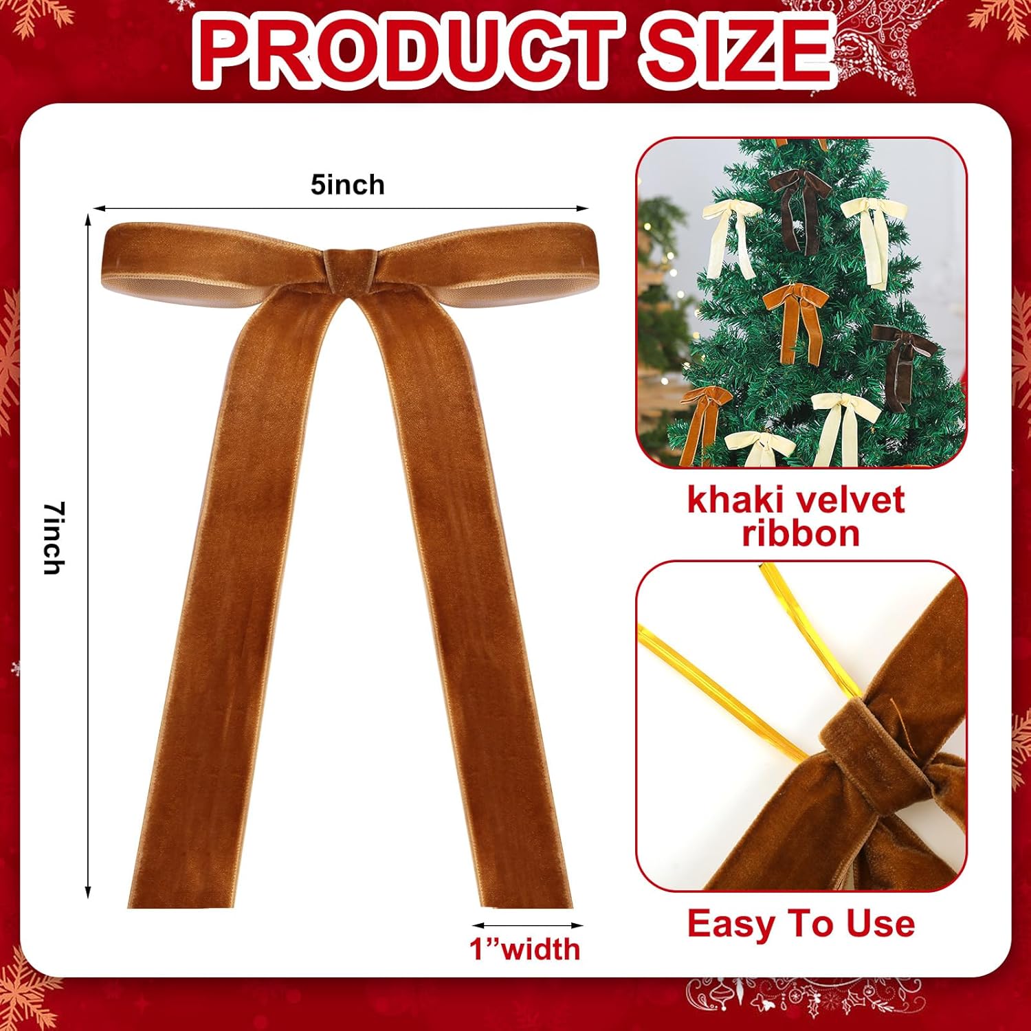 Regine Switzerland Velvet Bows - 24 Pcs Christmas Tree Ornaments | Khaki 5 x 7 Inch Decor