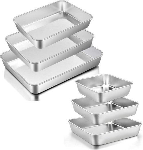 E-far Baking Pans Set - Stainless Steel Rectangle & Square Cake Pans | 3-Piece Set, Dishwasher Safe