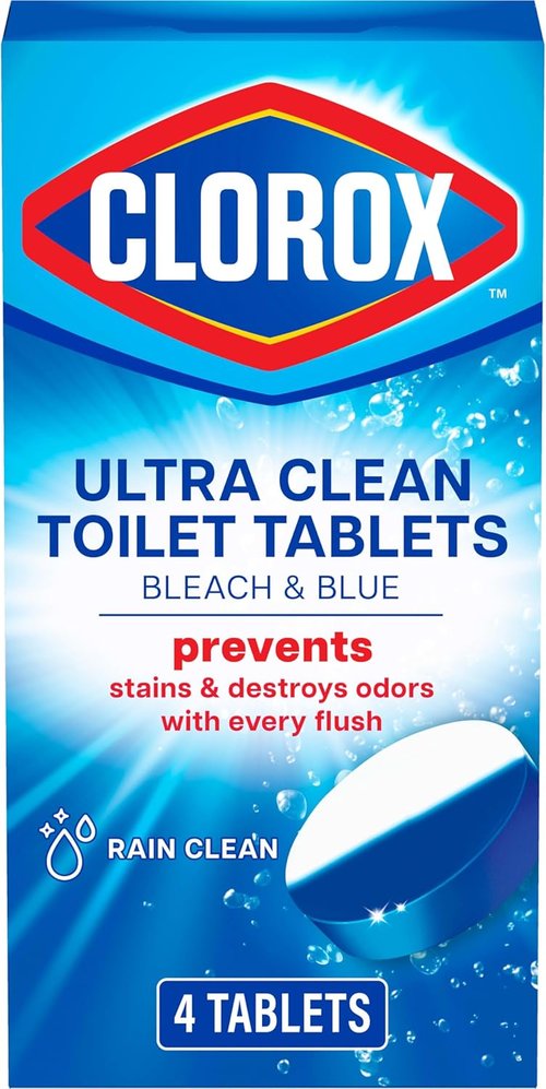 Clorox Ultra Clean Toilet Tablets - Bleach & Blue Rain Clean Scent, 4 Count, 2.47 Ounces Each