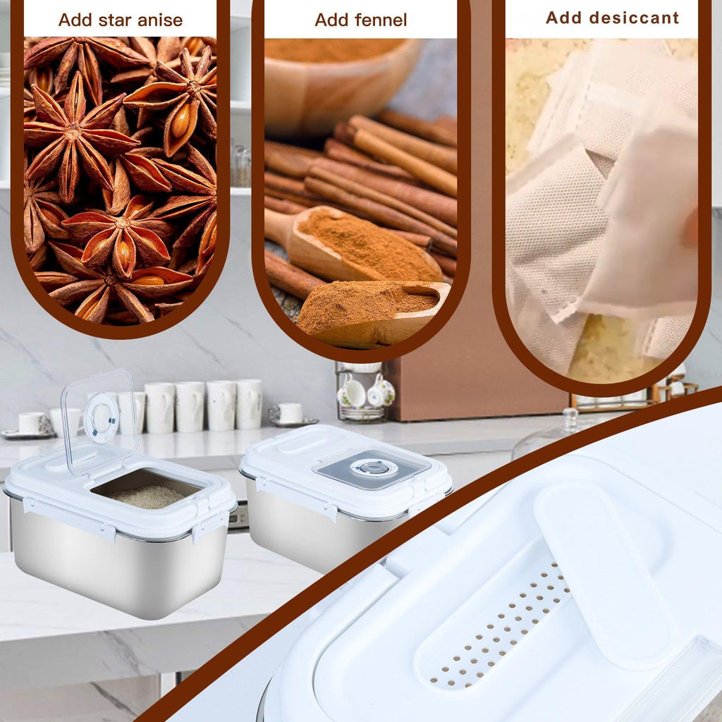 Mairuker 20Lbs Airtight Rice Container with Flip Lid, Stainless Steel Food Storage Container with Date Tracker, Measuring Cup and Spoon, 10L Portable Kitchen Pantry Bin for Flour Grain Sugar - Silver