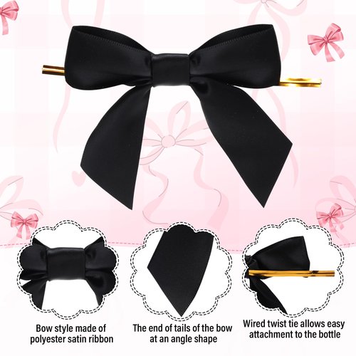 Skylety 12 Pcs 14 oz Black Bow Plastic Cups Reusable Coquette Bottles with Lids and Straws Black Reusable Plastic Aesthetic Cup with Ribbon Bow for Birthday Wedding Women Bridal Shower Party Supplies