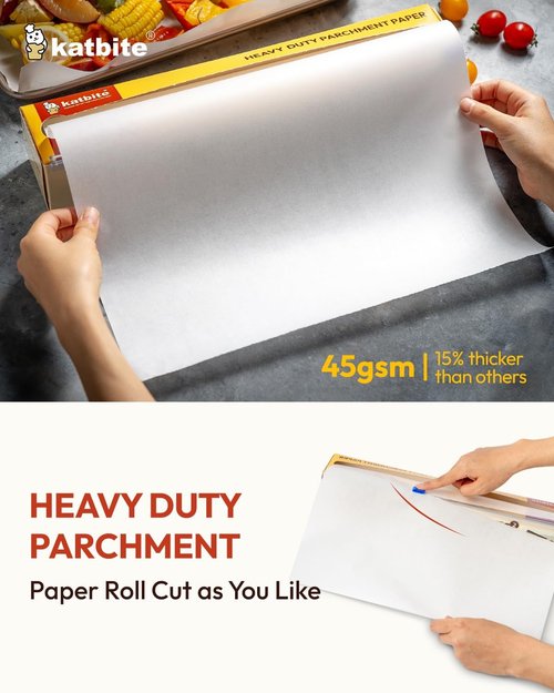 Katbite Heavy Duty Parchment Paper Roll - 12" x 524 ft Non-Stick Baking Paper for Cooking & Grilling