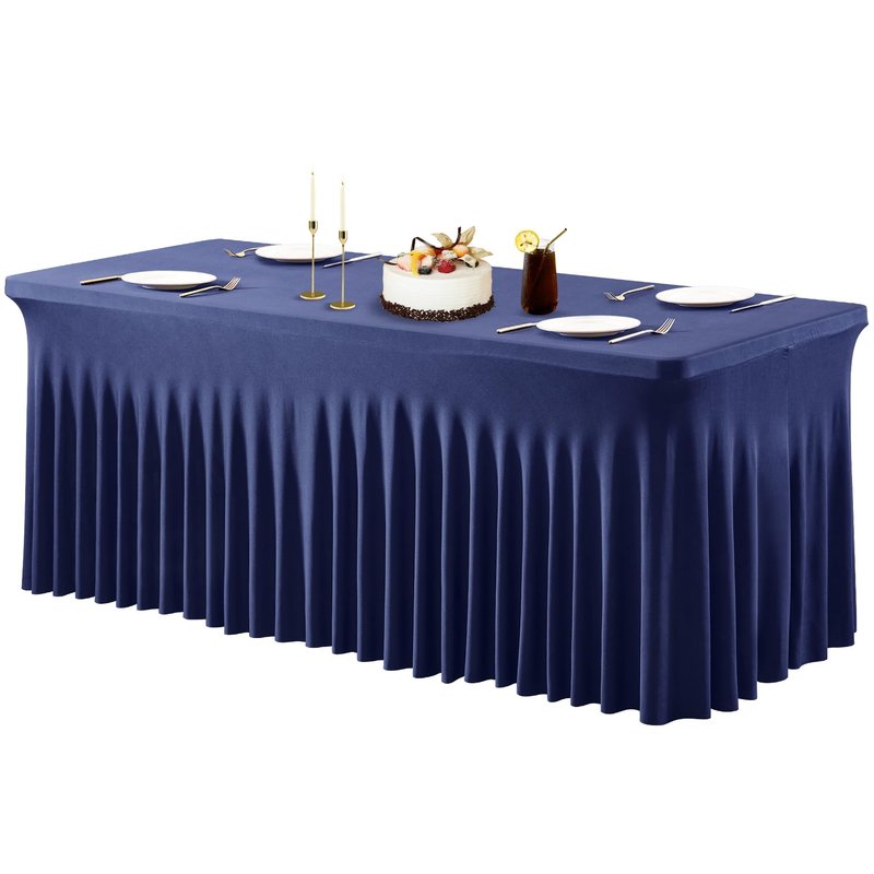 PARTISKY 2 Pack Navy Blue Table Cover for Rectangle Tables 8ft,One-Piece Spandex Elastic Table Cloth with Skirt for Wedding Folding Table Banquet Baby Shower & Birthday Parties
