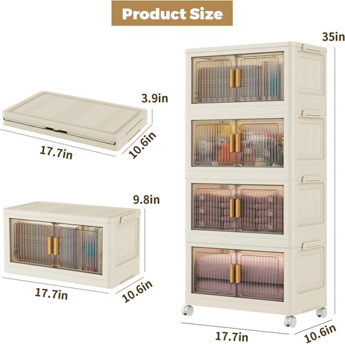 28 Qt Plastic Storage Bins - Stackable Closet Organizer with Lid & Wheels | 4-Pack for Home Organization