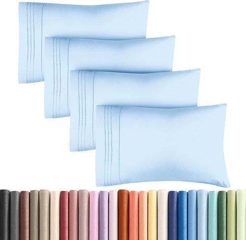 King Pillow Cases by [Brand Name] - Ultra Soft Hotel Quality Covers | Wrinkle-Free, Stain-Resistant - 4 Piece Set in Light Blue