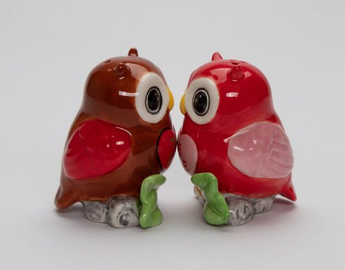 21046 Fine Ceramic Valentine Love Owl Couple Salt & Pepper Shakers Set, 2-3/4" H