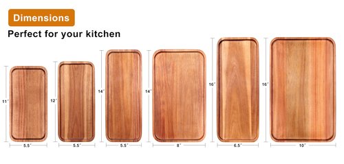 16" x 6.5" Large Wooden Serving Trays Long charcuterie Boards Rectangle Serving Platter for Cookie, Dessert, Food Dish Decorative Dinner Kitchen Tray Rectangle Cheese Board Snack Appetizer Plates