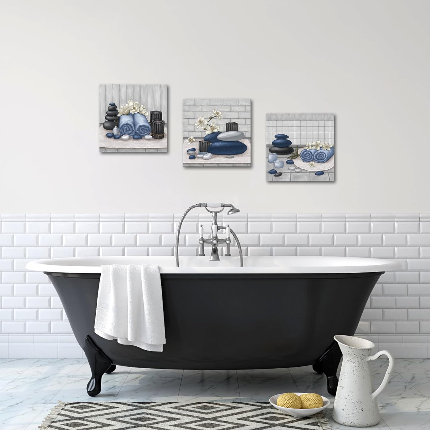RnnJoile Spa Canvas Wall Art - Zen Stone Orchid Still Life Painting | Framed 12"x12" for Bathroom Decor