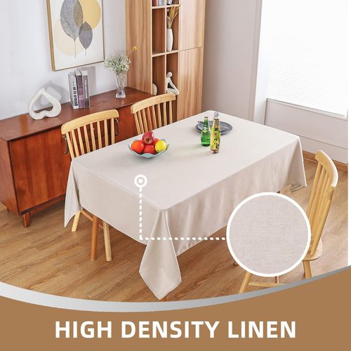 MikiUp Faux Linen Tablecloth - Slubby Textured Weaves Table Cloth for Rectangle Tables, Wrinkle Free Washable Fabric Table Cover for Dining, Farmhouse, Natural 60 x 120 Inch