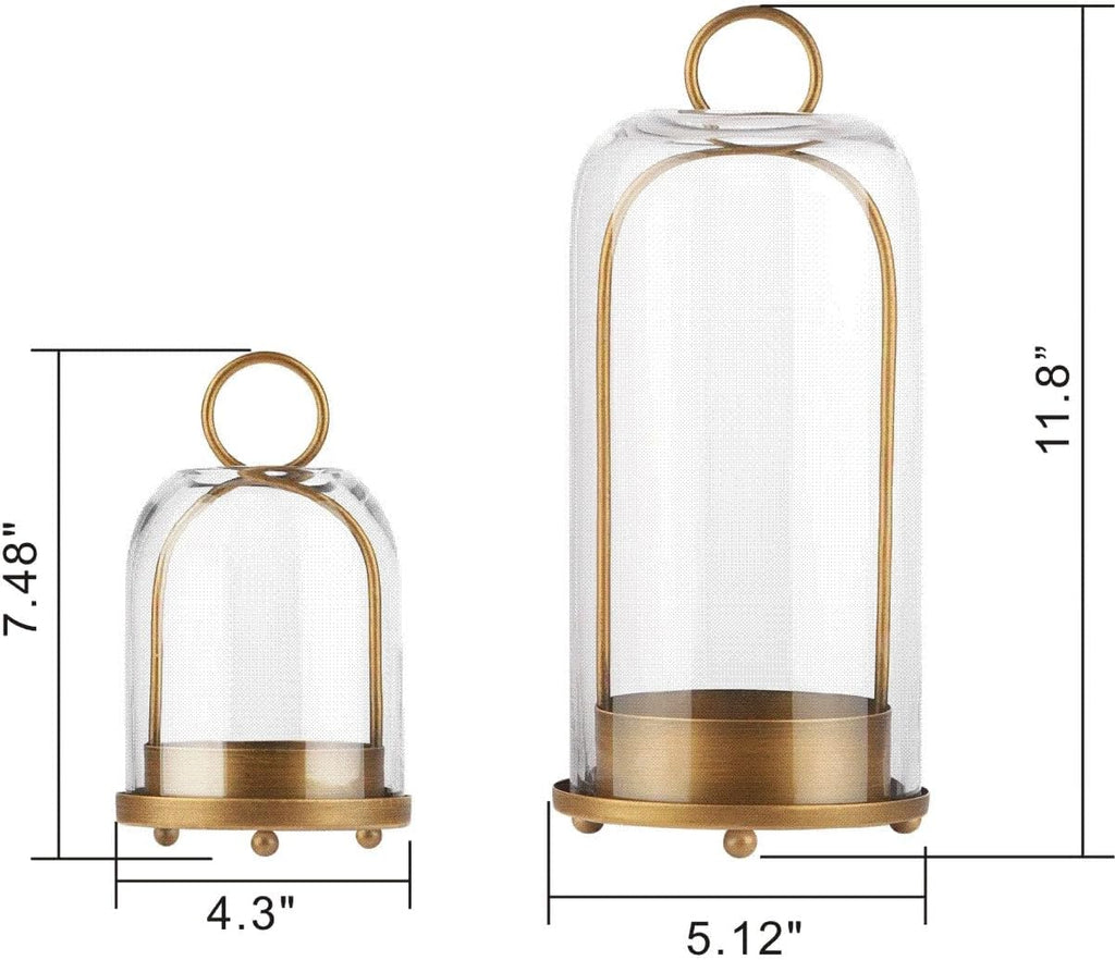 Skiennix Versatile Metal Candle Holder - Handmade Glass Dome for Pillar Candles & Plants | 5" & 4" Sizes in Brass