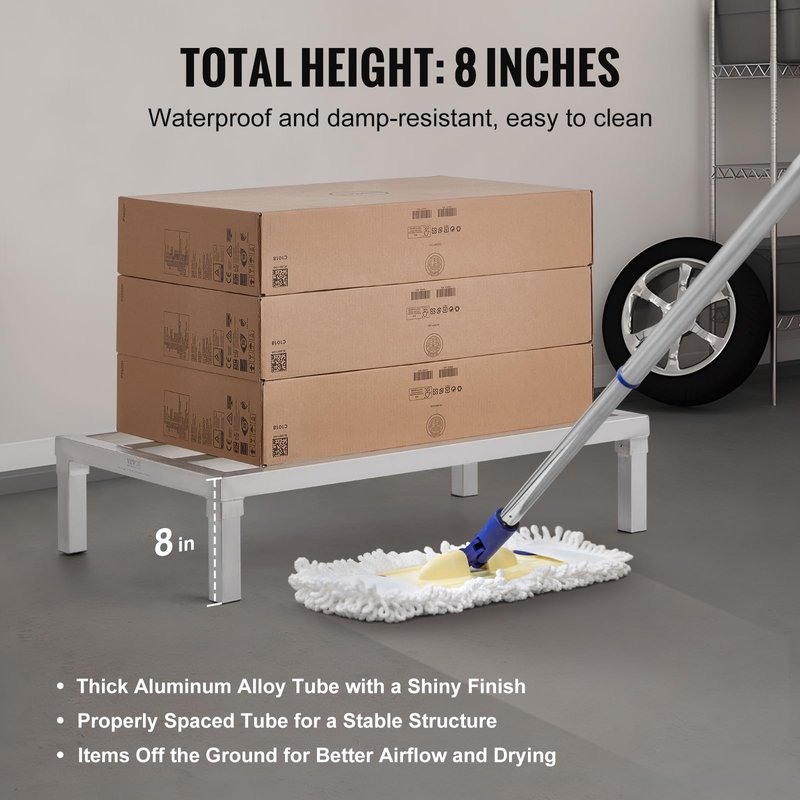 VEVOR Aluminum Dunnage Rack, 36” x 20” Commercial Food Floor Rack, 8” Off the Floor, 1800 lbs Capacity All-Welded Aluminum Storage, for Storage in Restaurants, Kitchens, Garages and Vehicles