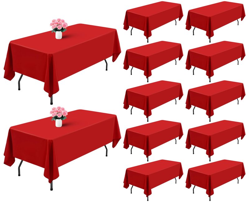 Showgeous 12 Pack Table Cloth Red Tablecloth 60 x 126 Inch Table Clothes for 8 Foot Rectangle Tables, Wrinkle Resistant Washable Polyester Table Cover for Wedding Parties Banquet Dining Table